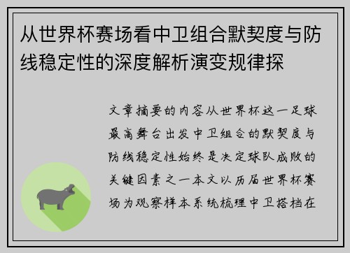 从世界杯赛场看中卫组合默契度与防线稳定性的深度解析演变规律探